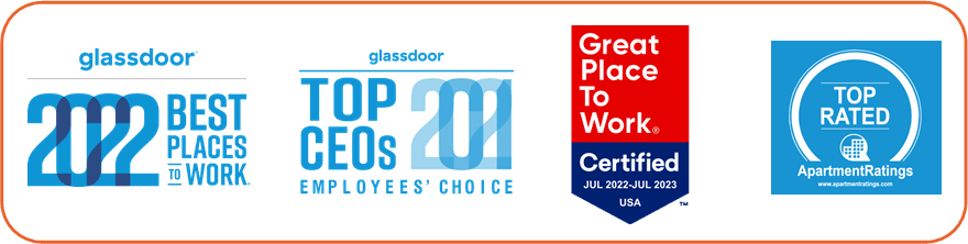 Venterra Workplace Award Banner - Logos for Fortune Best Workplaces, Glassdoor Best Places to Work, Glassdoor Top CEOs, ApartmentRatings.com Top Rated - Orlando Career Fair, Lakeland Career Fair