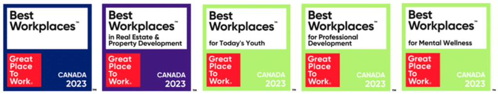 Banner highlighting Venterra Canada's 2023 Great Place to Work - Best Workplace win badges